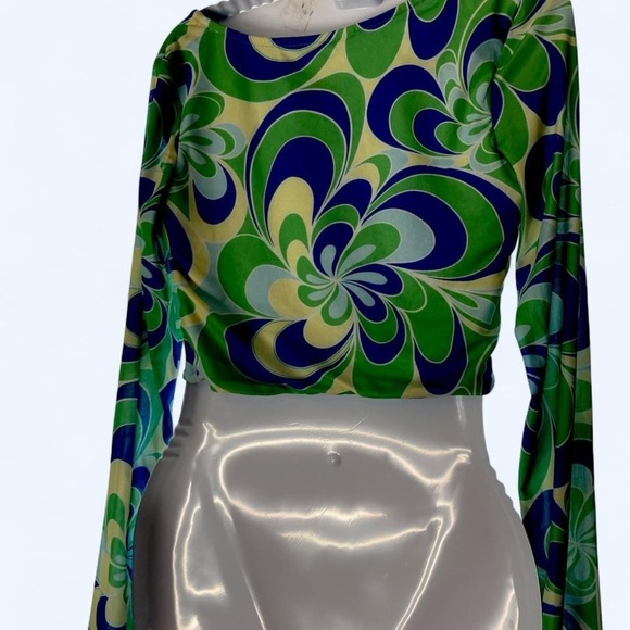 Princess Polly Green blue and yellow Ruched tie front detail  Crop Top 6 - Picture 3 of 4